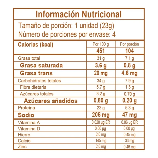 Tabla Nutricional Barra de cereal