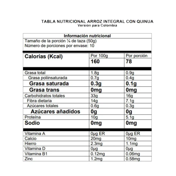 Tabla Nutricional Arroz Integral con Quinua 500gKaravansay 1 | Salud, Bienestar, Nutrición y Vida Balanceada