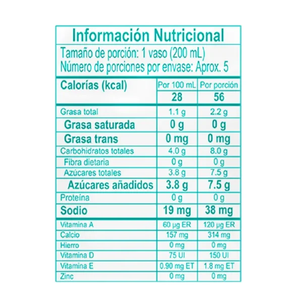 Tabla Nutricional Bebida De Almendras Vainilla 900mL Jappi® | Salud, Bienestar, Nutrición y Vida Balanceada
