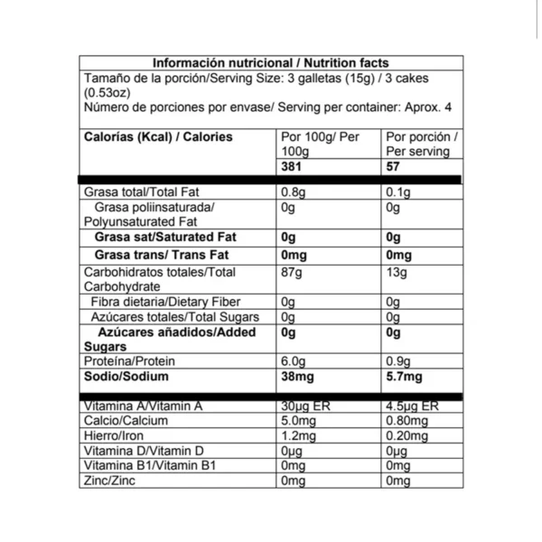 Tabla Nutricional Galletas de Maíz Inflado 60g Karavansay