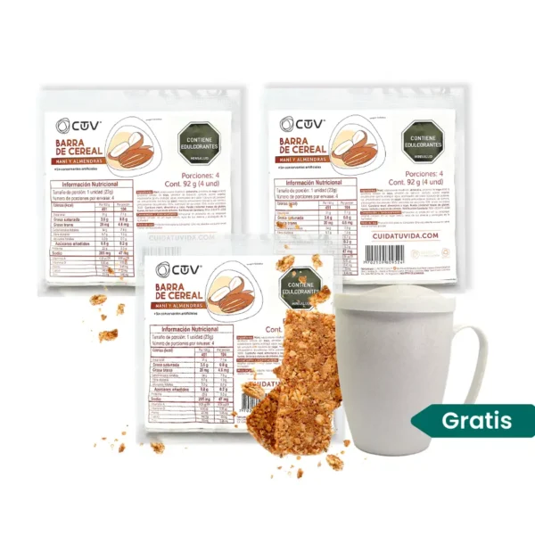 3 Pack Barra Cereal Maní Almendras 92 g Gratis Mug | Salud, Bienestar, Nutrición y Vida Balanceada