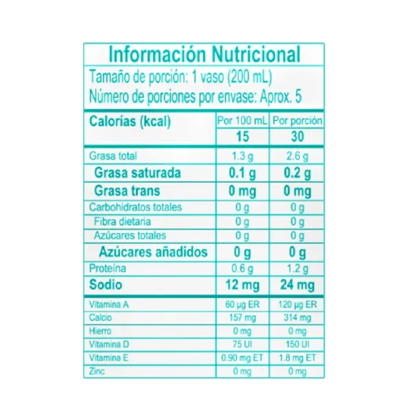 tabla nutricional Bebida De Almendras Sin Azucar 900mL Jappi® | Salud, Bienestar, Nutrición y Vida Balanceada
